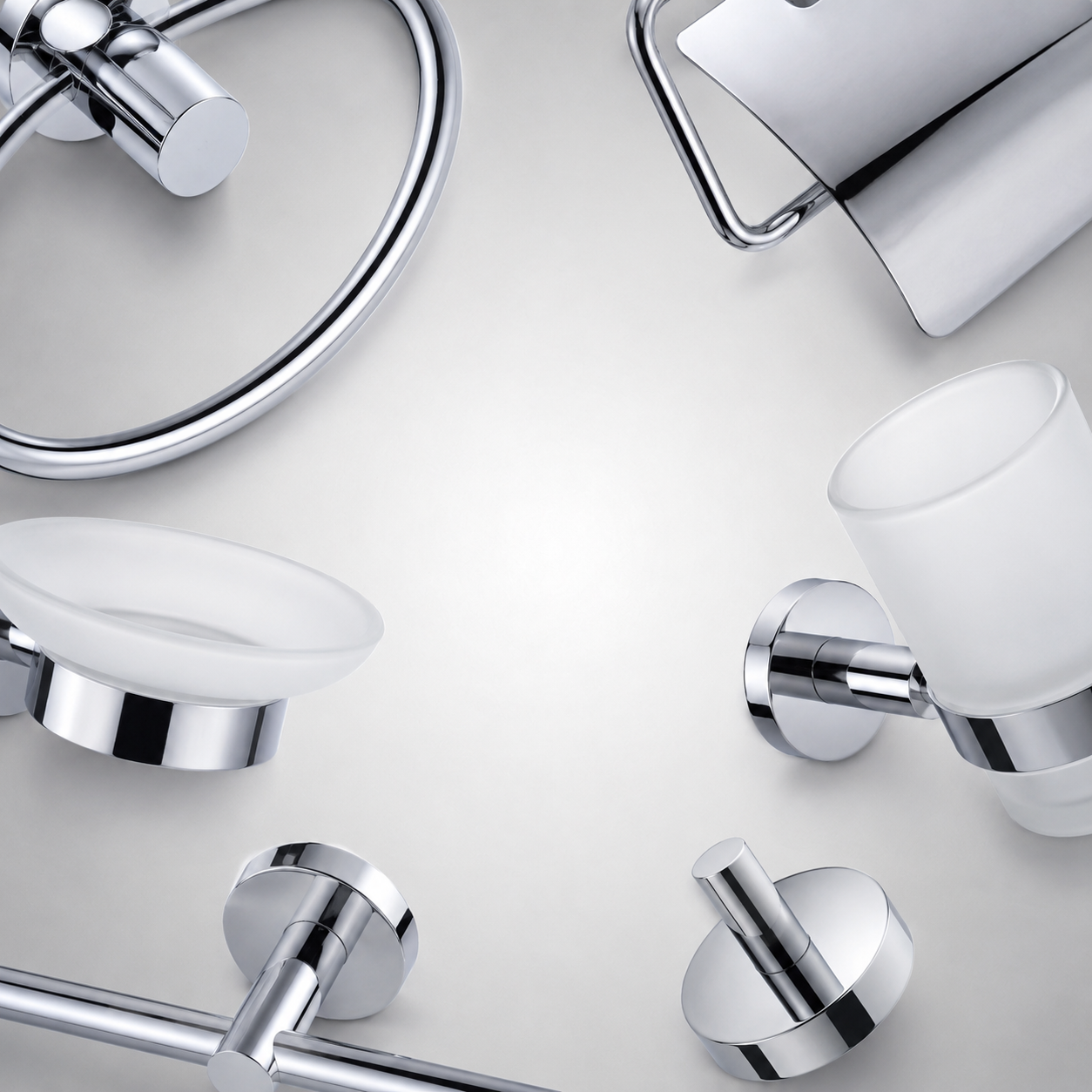 Bathroom accessories, holders, brushes and mirrors for the bathroom