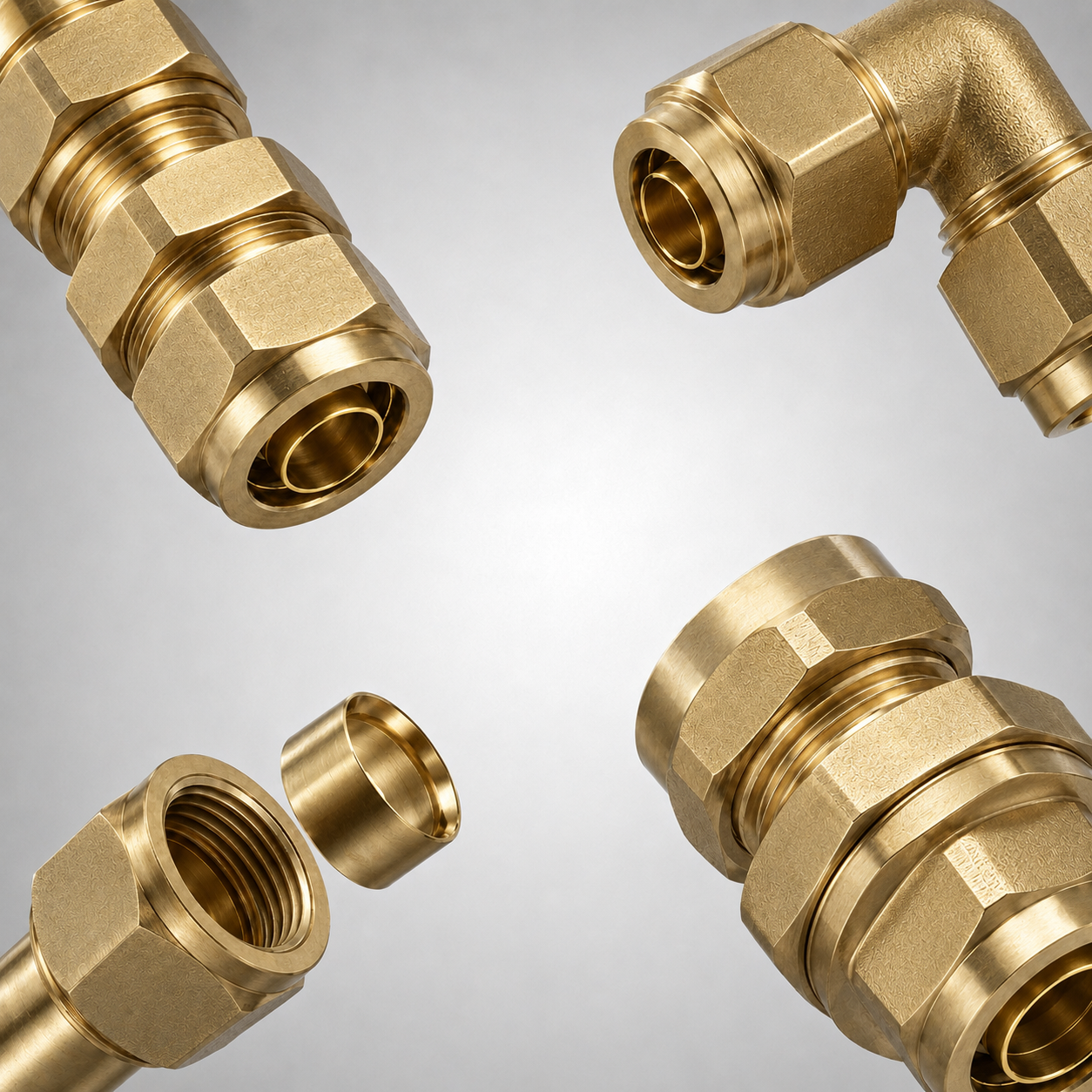Brass Ermeto fittings for joining copper pipes