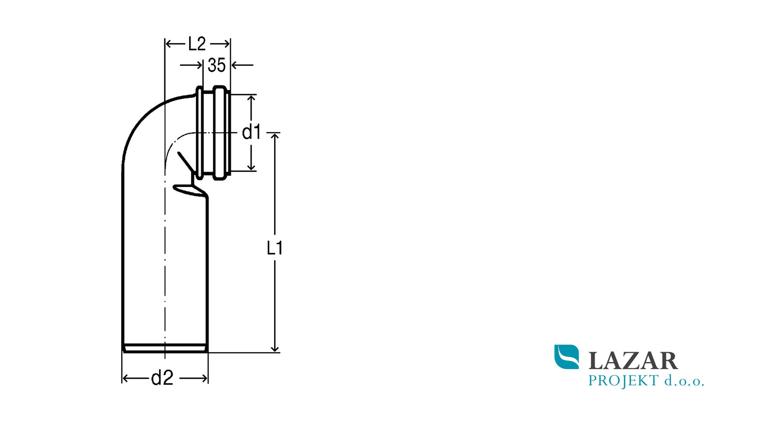 Viega 296032 drain elbow 90° model 3816 DN90/110 for WC - dimensional drawing