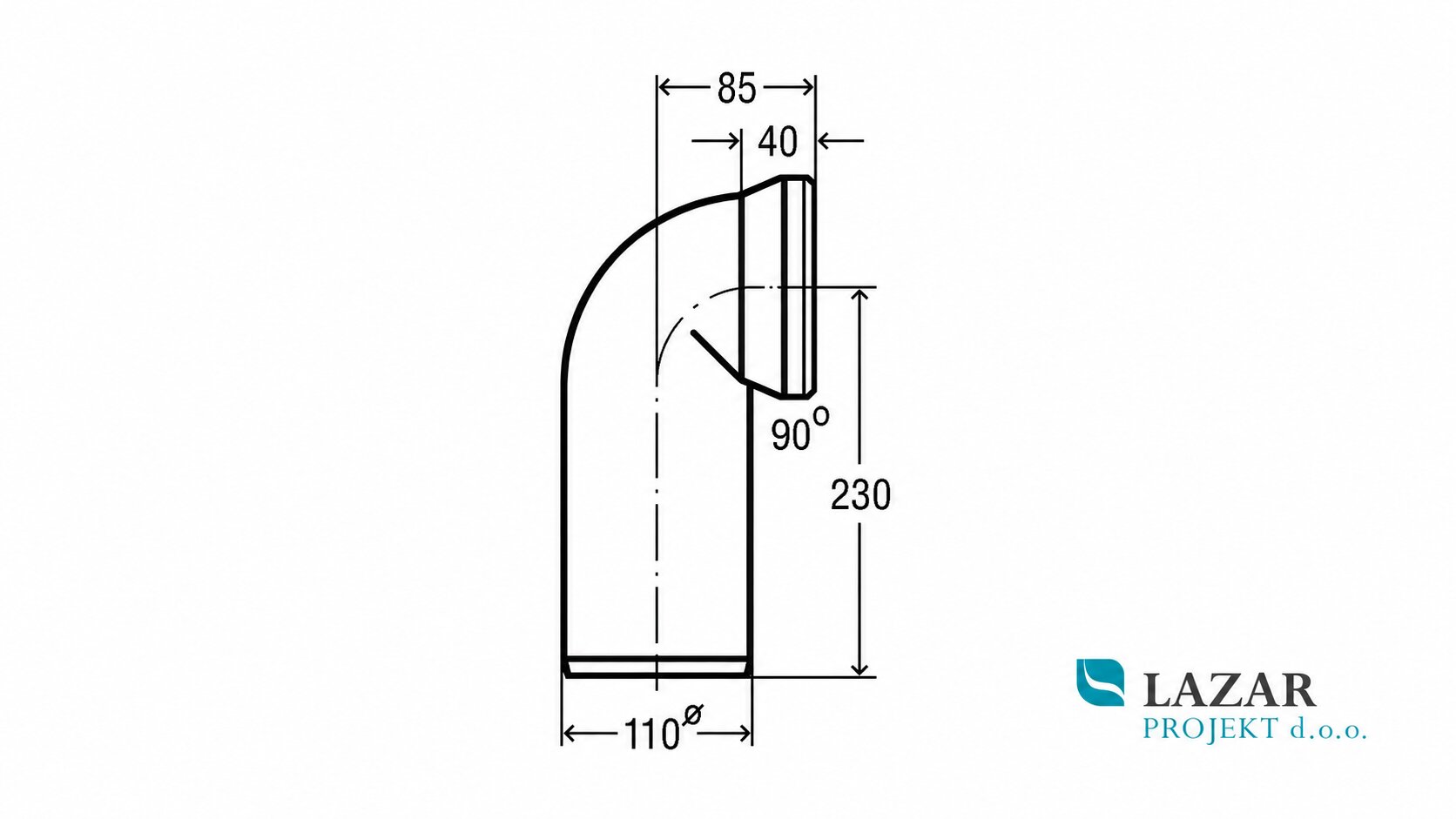 Dimensional drawing of Viega 100551 WC connector 3811 90° DN100 for connecting WC bowl with rear outlet