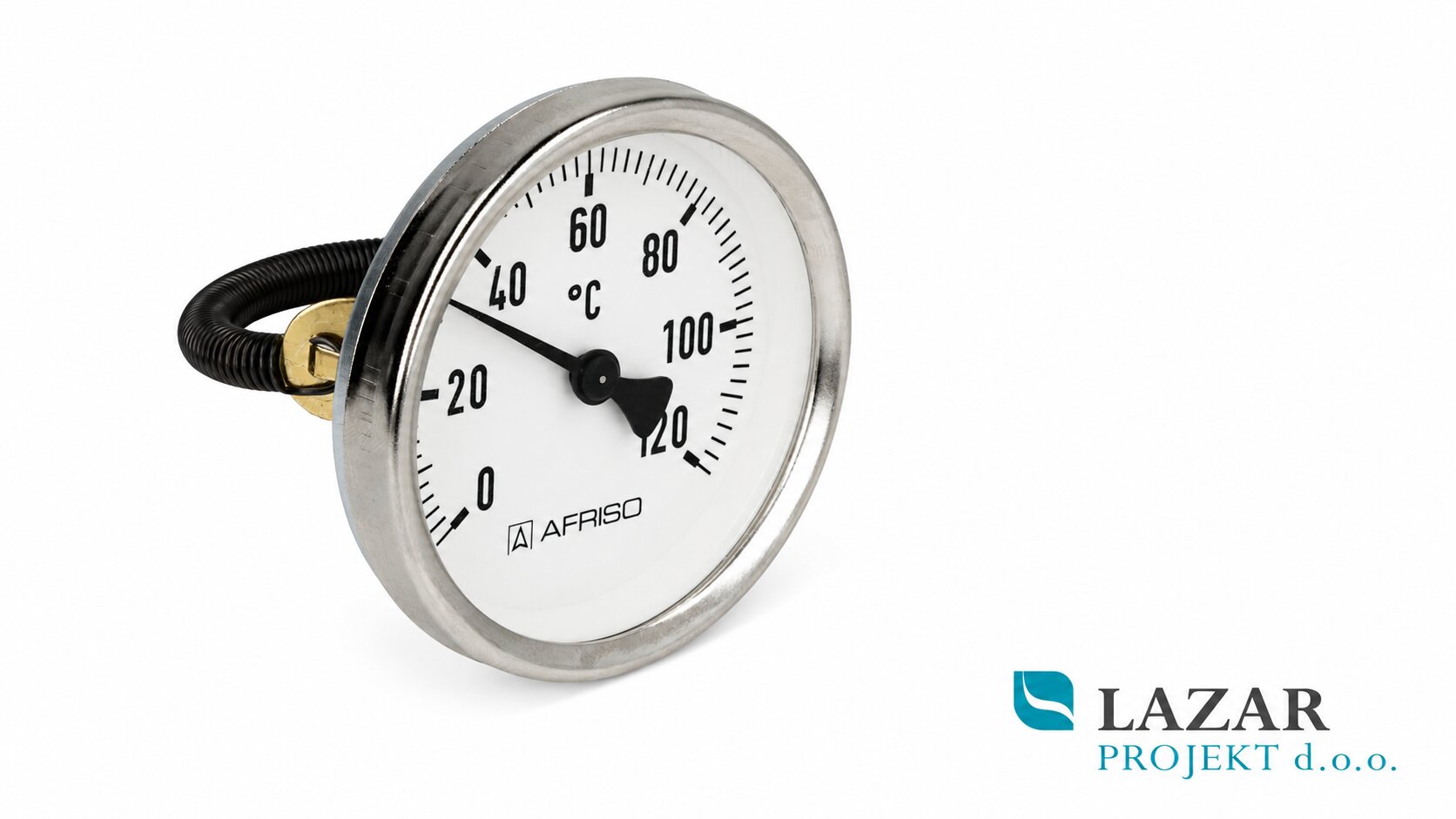 AFRISO 63822 ATh 63 F strap-on thermometer with measuring range 0–120 °C and spring for pipe attachment