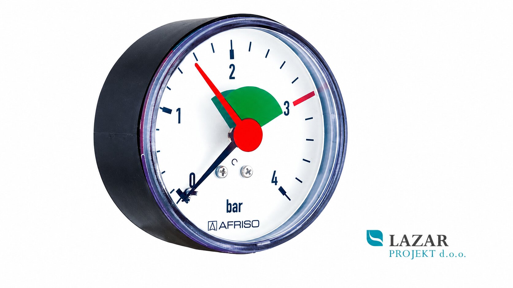 Afriso 63915 pressure gauge Ø 63 mm with axial G 1/4" connection, measuring range 0–4 bar and colour-coded pressure range.