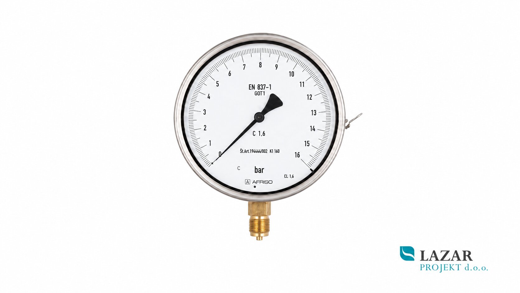 AFRISO 85715402 pressure gauge, 0–10 bar, Ø 160 mm, with lower radial G 1/2" connection