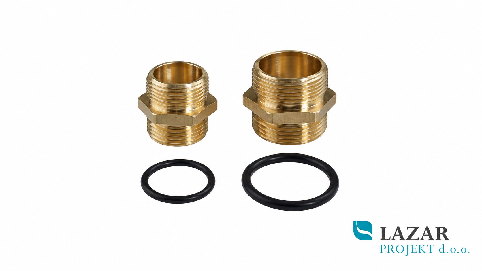 Atlas brass reducing nipple for connecting a water filter, with matching seals, available in 3/4" or 1" versions.