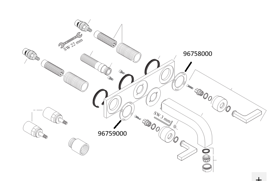 AXOR Citterio rozeti ročice armature 96758000 za hladno in 96759000 za toplo vodo – shema