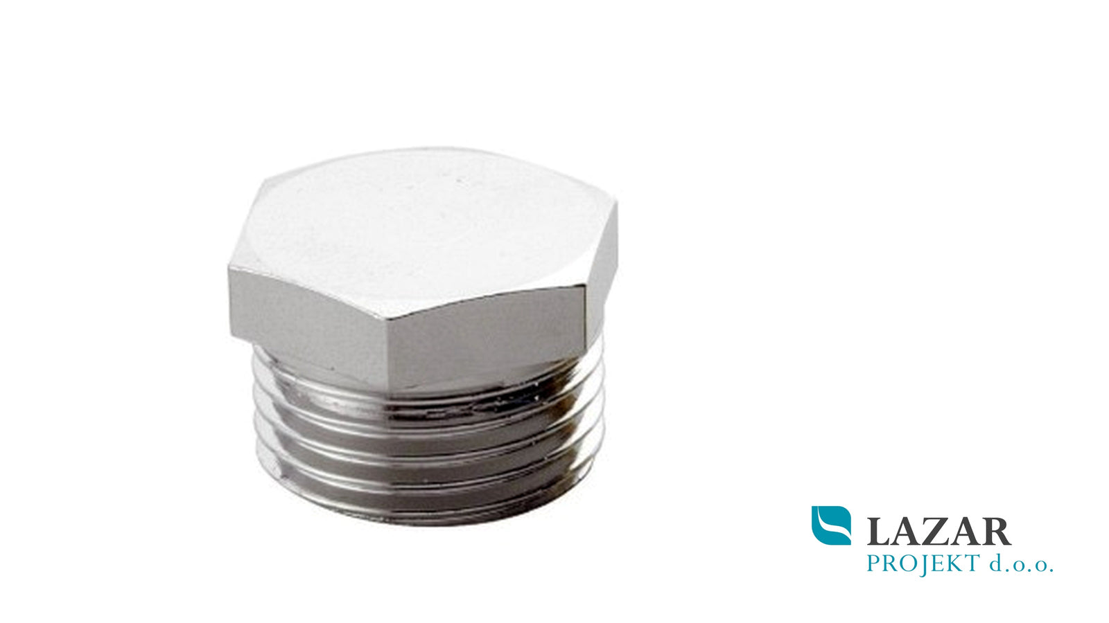 Chrome-plated 1/2" threaded plug with hex head for plumbing and sanitary installations.