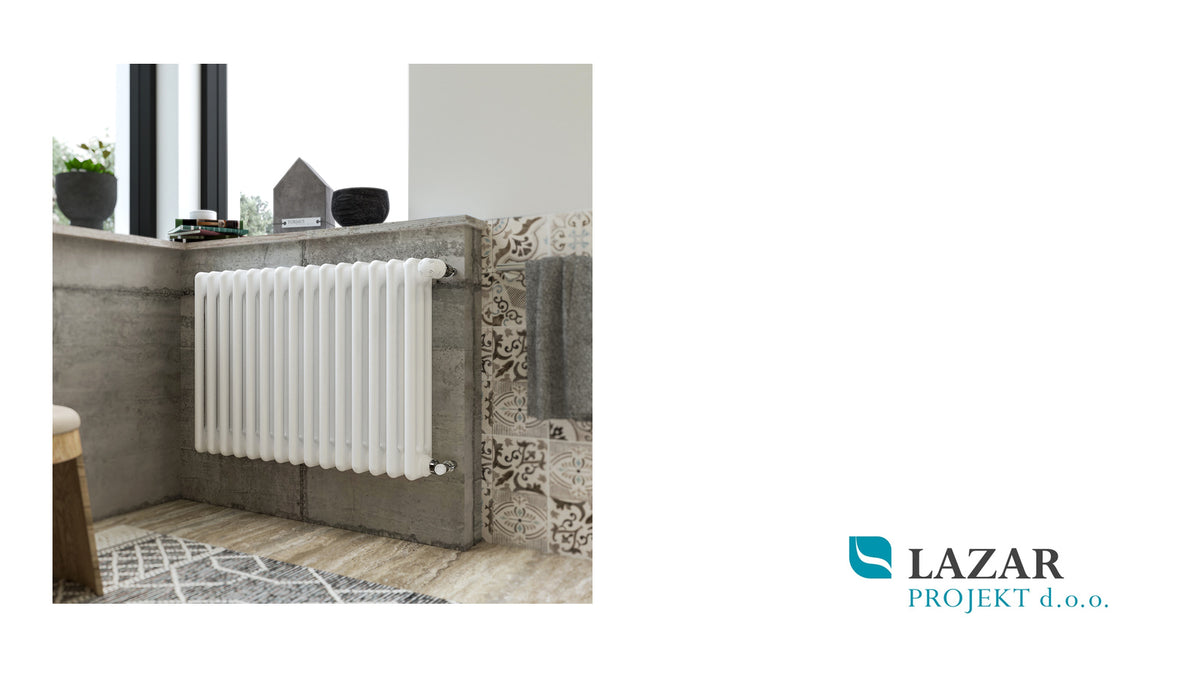 ERCOS COMBY white steel sectional radiator in a modern bathroom