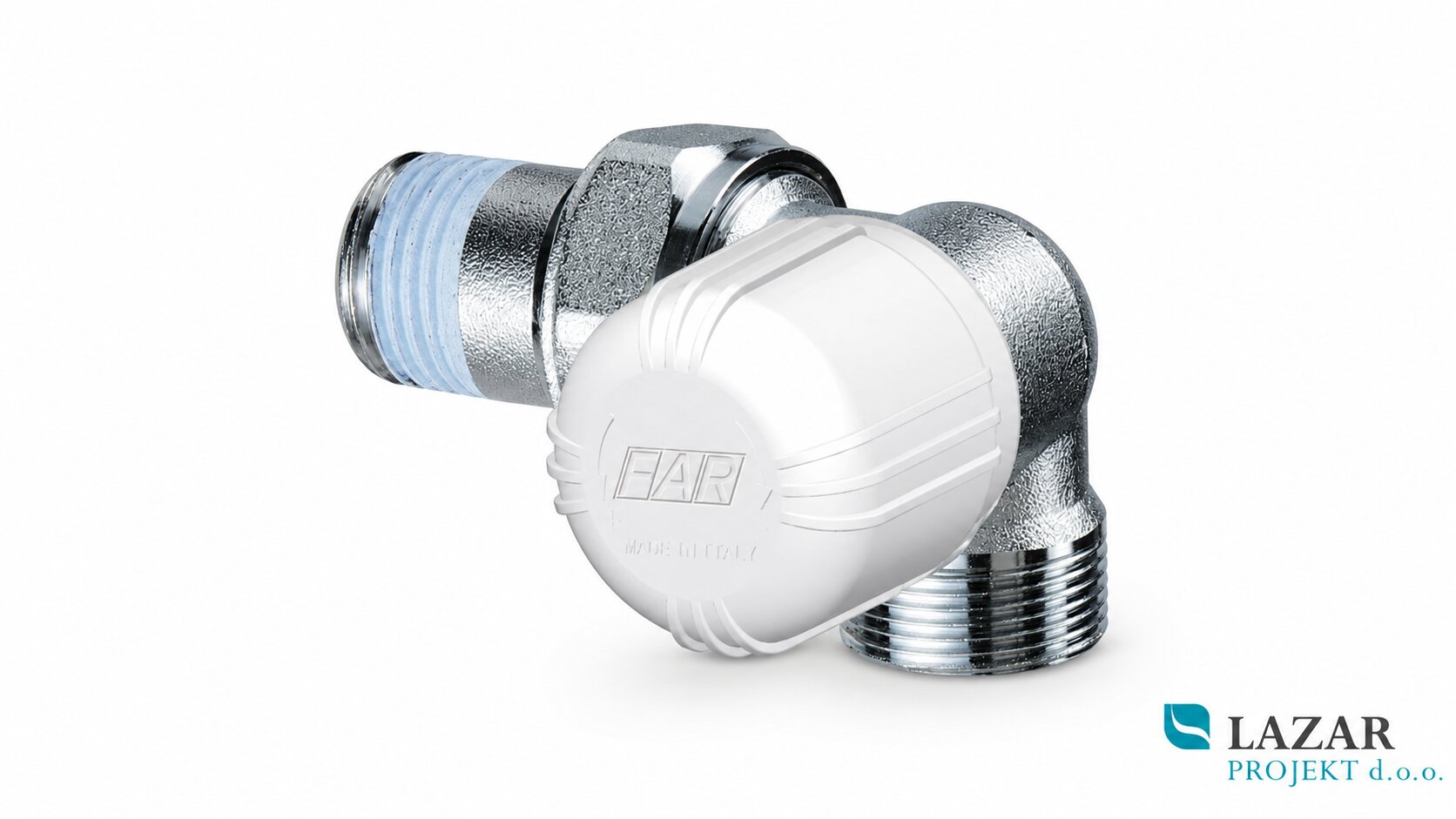FAR 1616 left angled chrome thermostatic radiator valve 1/2" with 24/19 connection