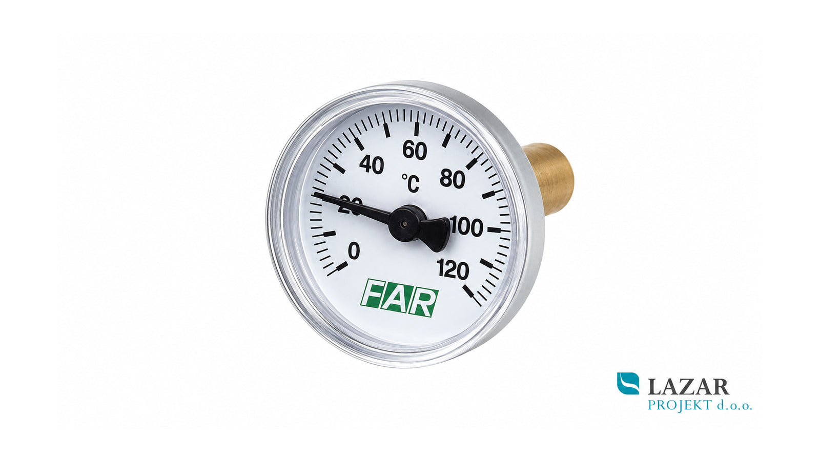 FAR 2650 bimetal thermometer Ø 40 mm, 3/8 connection, measuring range 0–120 °C