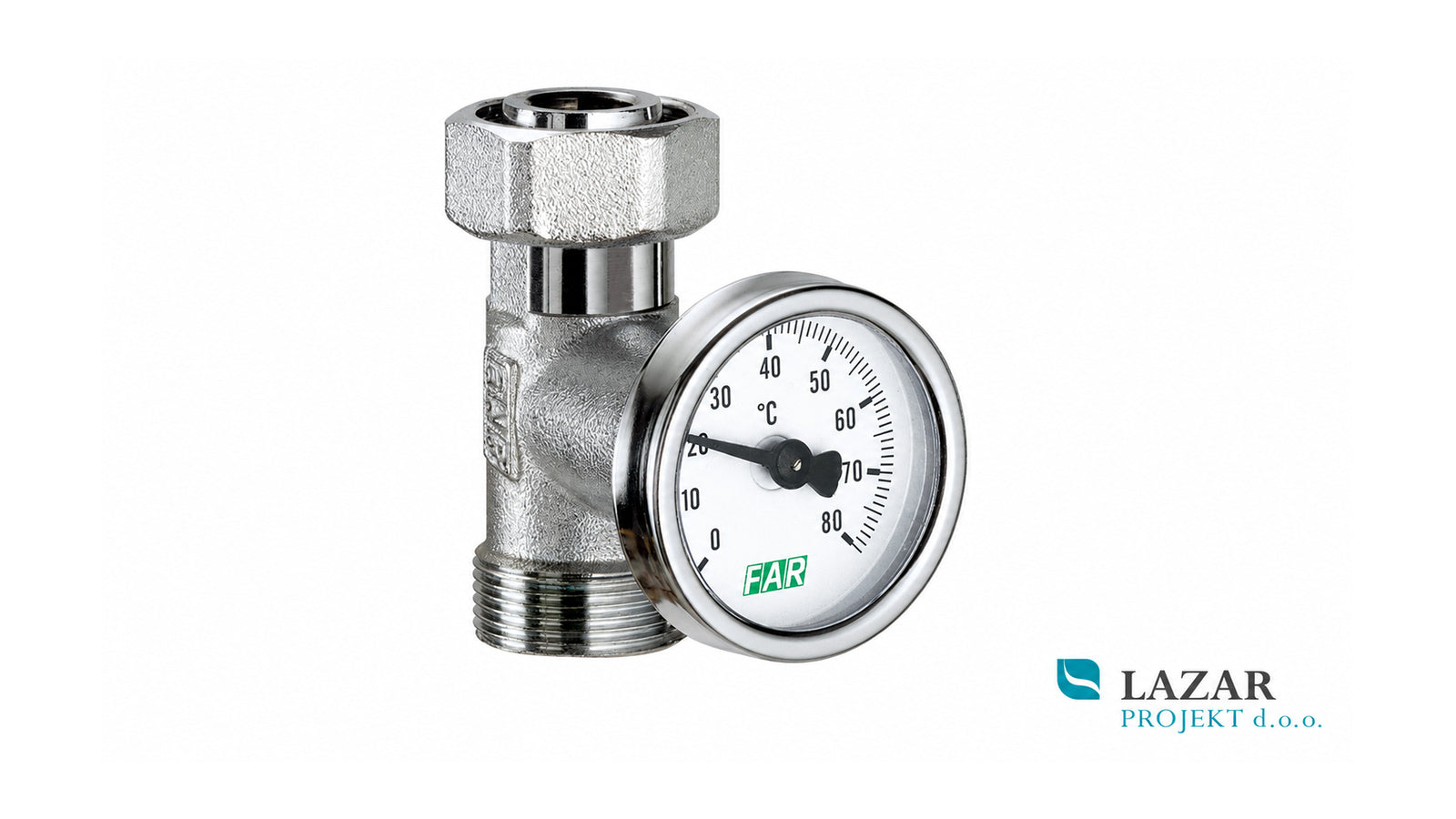 FAR 3434 thermometer with adapter for manifold branch, 24 × 19 thread, measuring range 0–80 °C