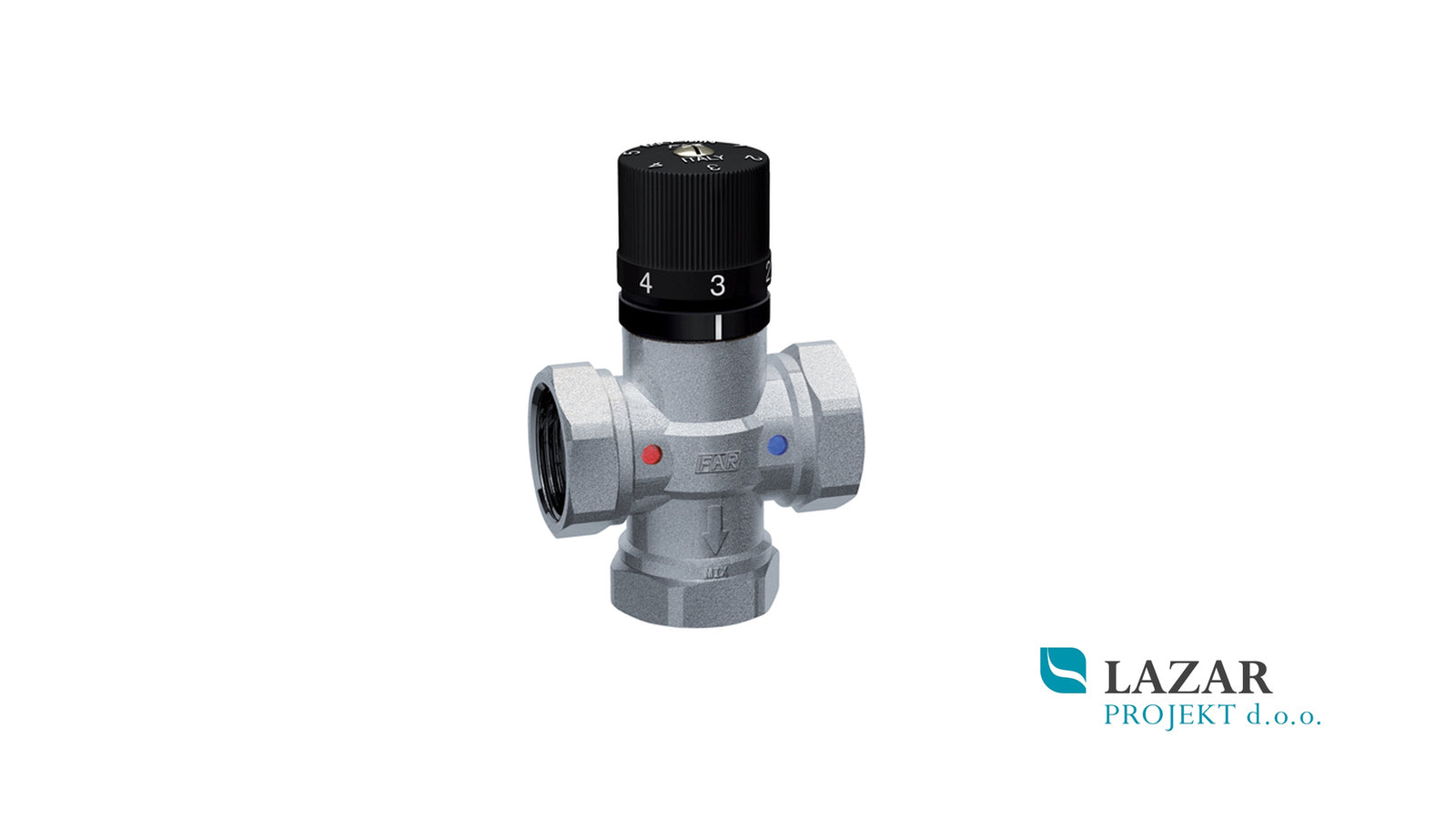 FAR 3950 mixing valve 3/4" with 30–70 °C temperature setting for heating and installation systems