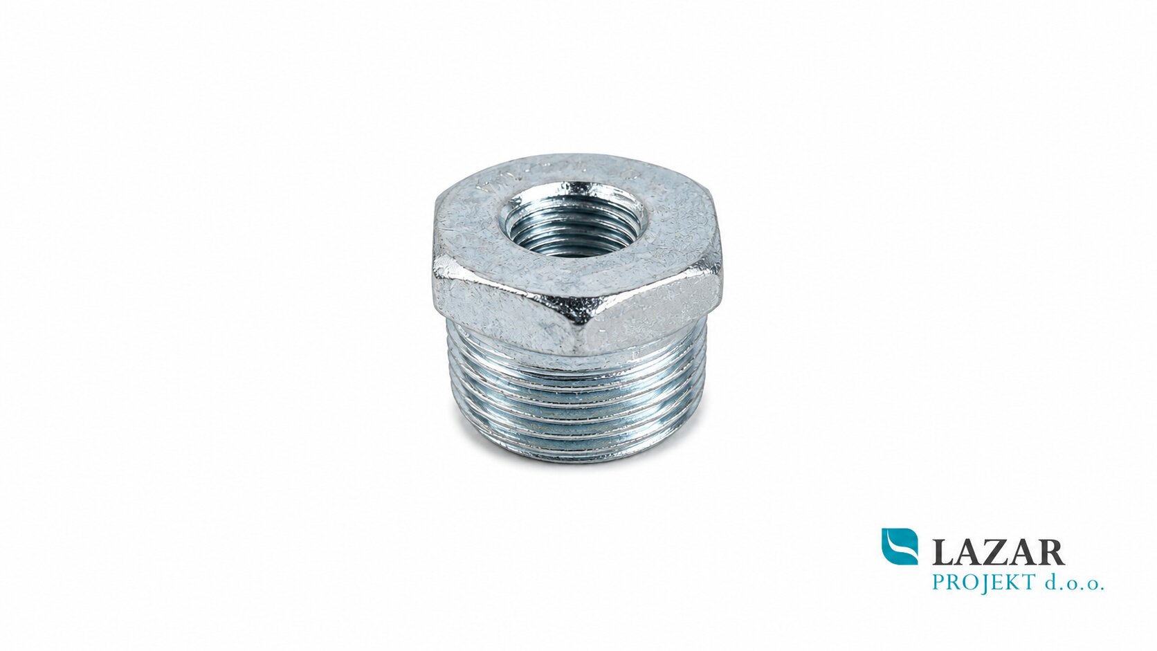 Galvanised reducing fitting with hexagonal spanner flats, 3/4" – 1/4"