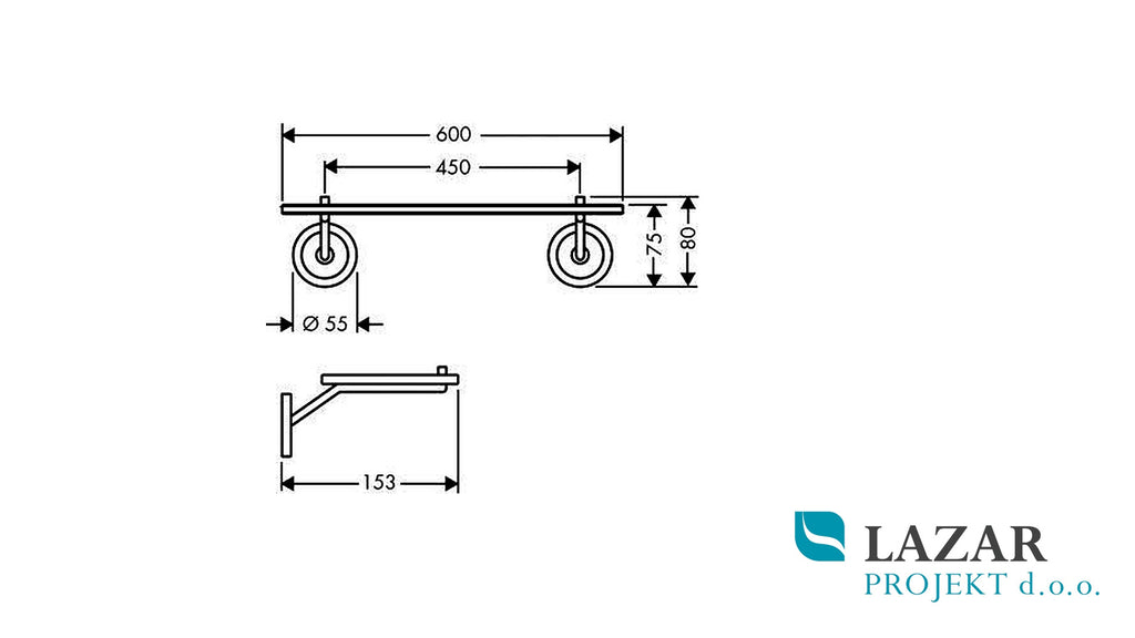 Dimenzije steklene police Hansgrohe AXOR Starck 40860000