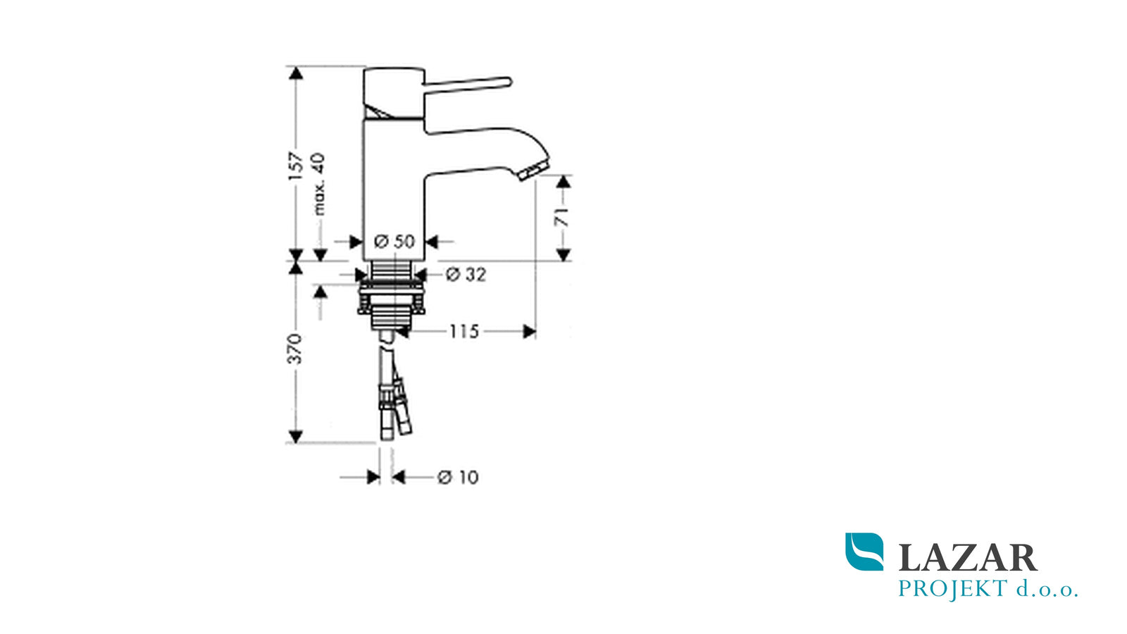 Hansgrohe AXOR Uno 38001000 dimenzijska skica armature za umivalnik