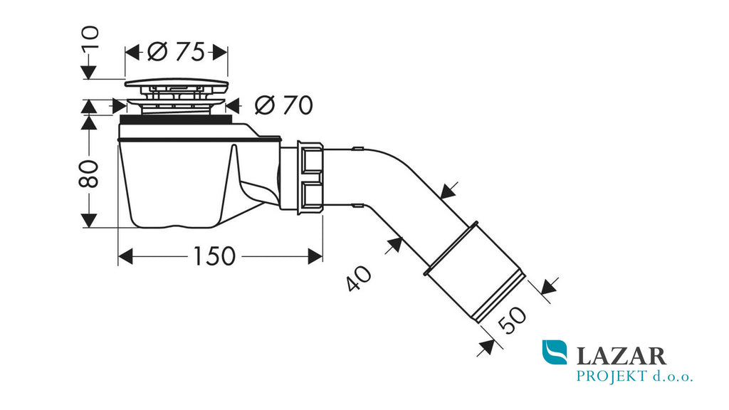 hansgrohe Staro 52 sifon 60060000 dimenzijska skica