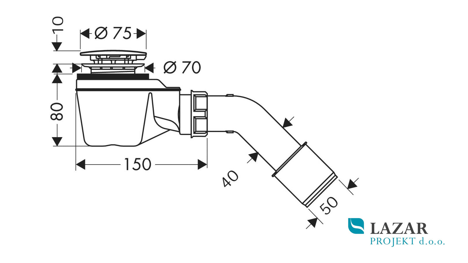 hansgrohe Staro 52 sifon 60060000 dimenzijska skica