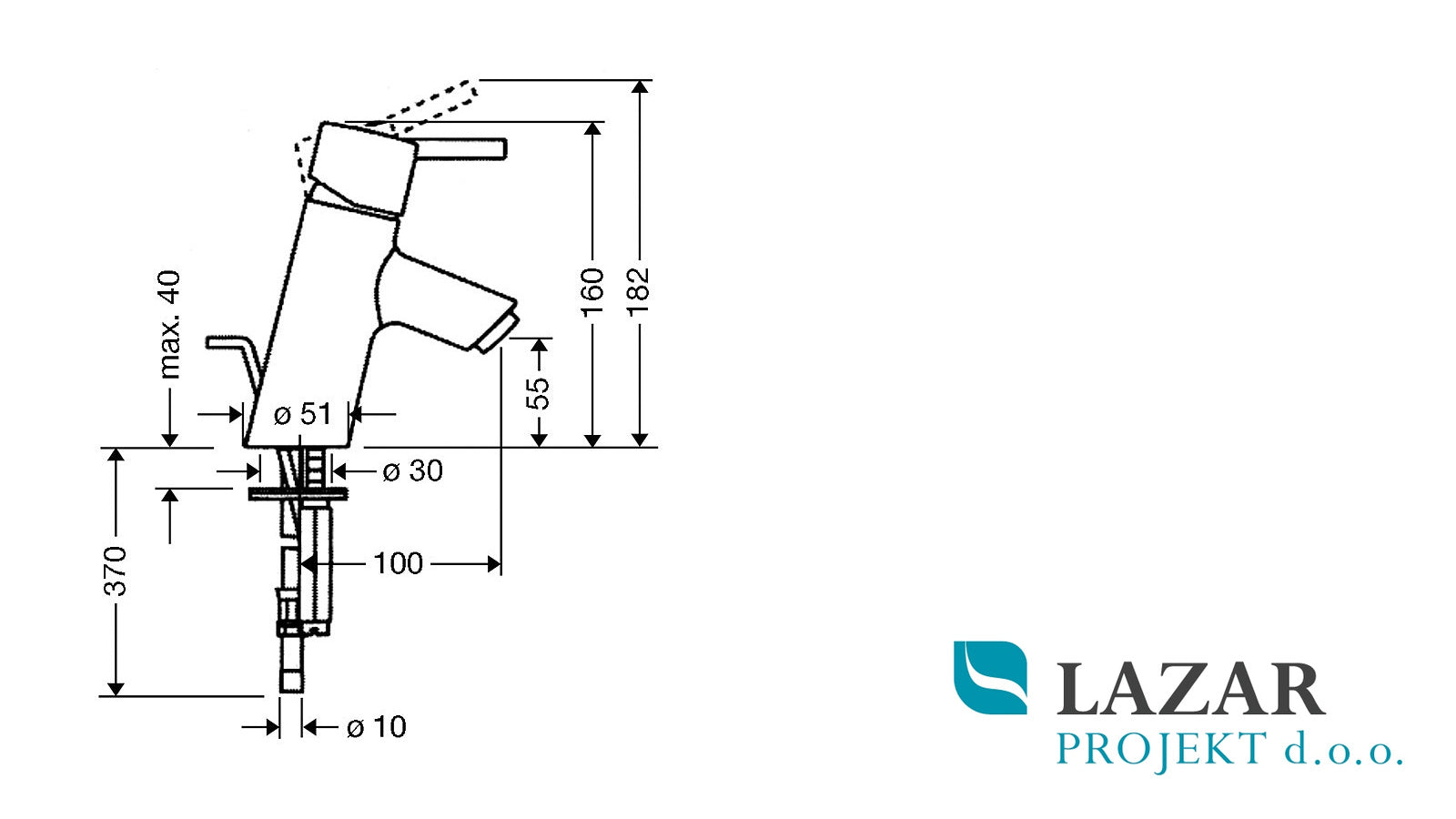Tehnična risba nizkotlačne armature Hansgrohe Talis S 32032000 z merami