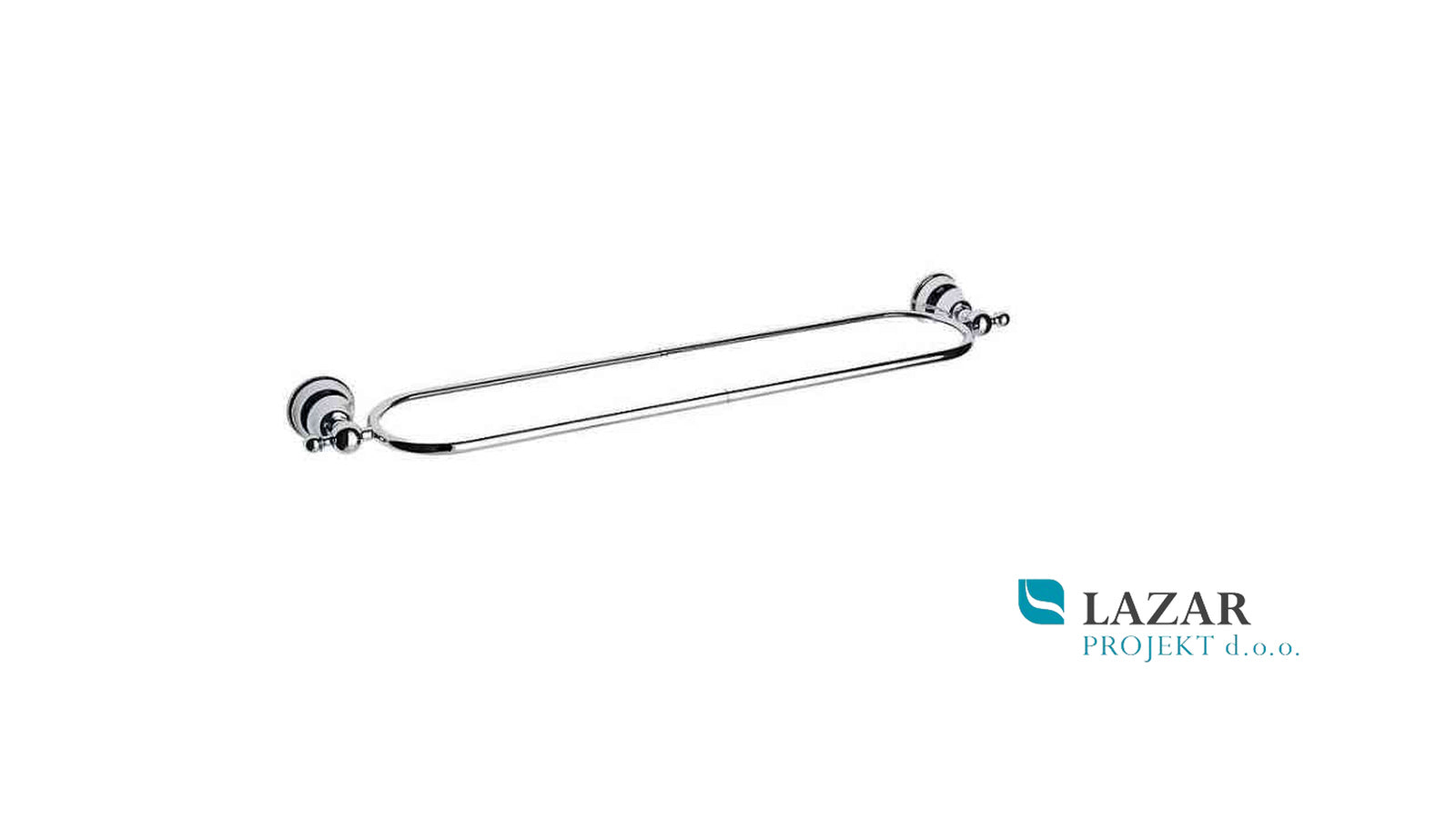 Inda Raffaella A3208 chrome-plated wall-mounted glass bathroom shelf, oval design with decorative wall brackets.