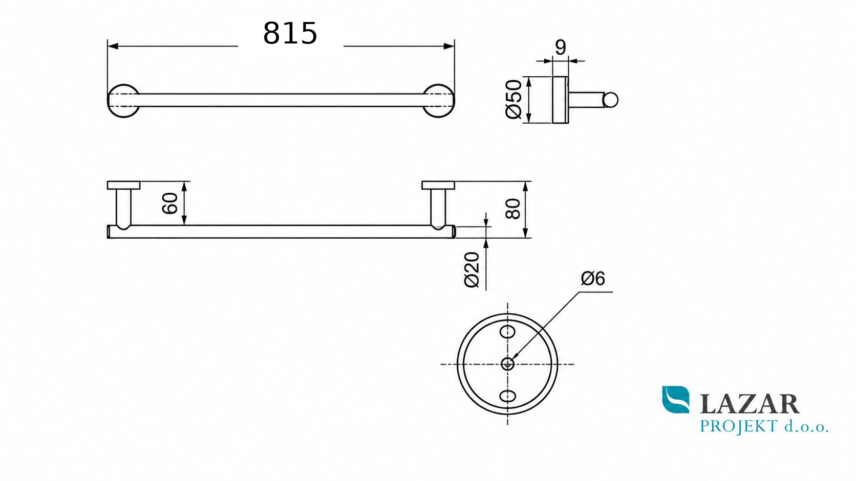 Dimensional drawing of INDA A4618LCR towel holder