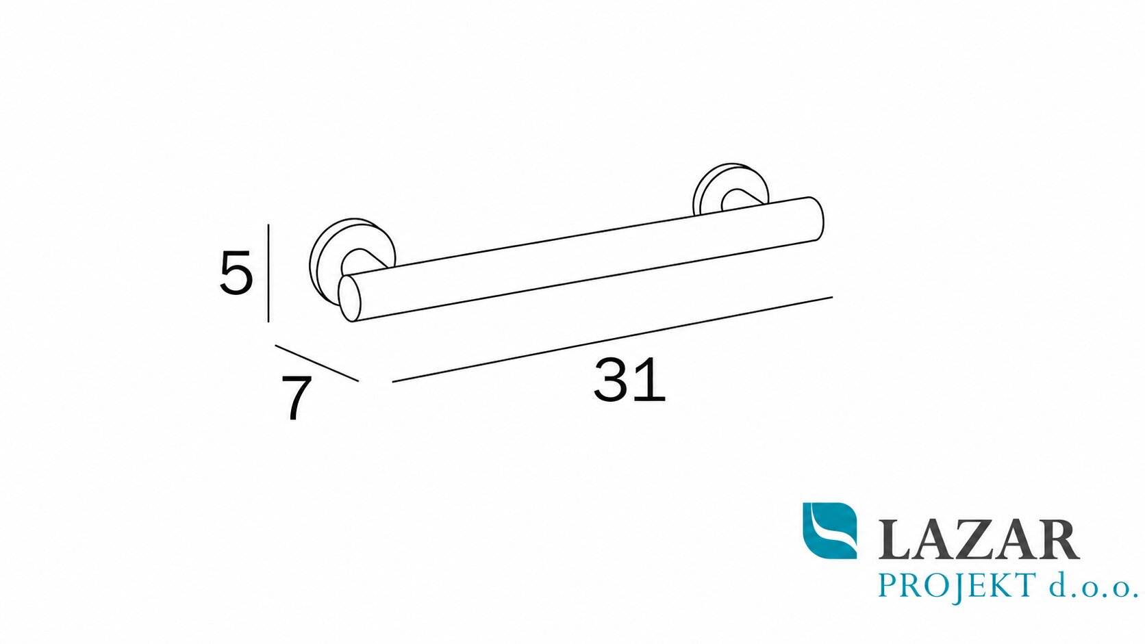 Dimensional drawing of the Inda Touch A4690MCM bathroom grab bar
