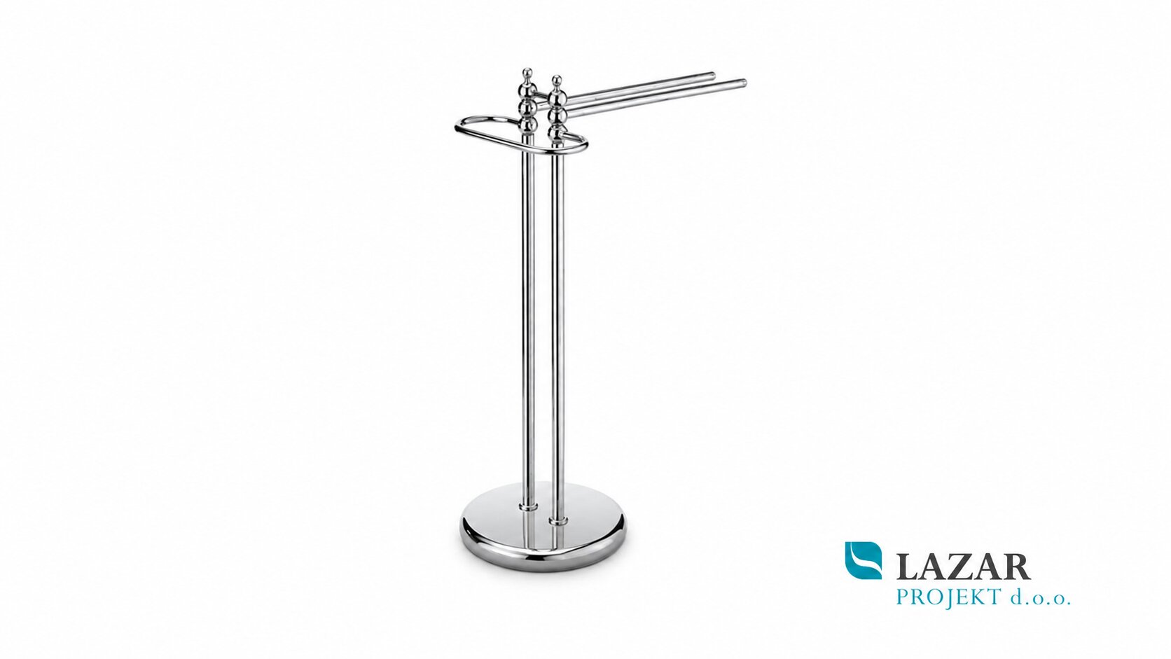 INDA Raffaella A32850CR freestanding chrome towel stand with two towel rails and round base