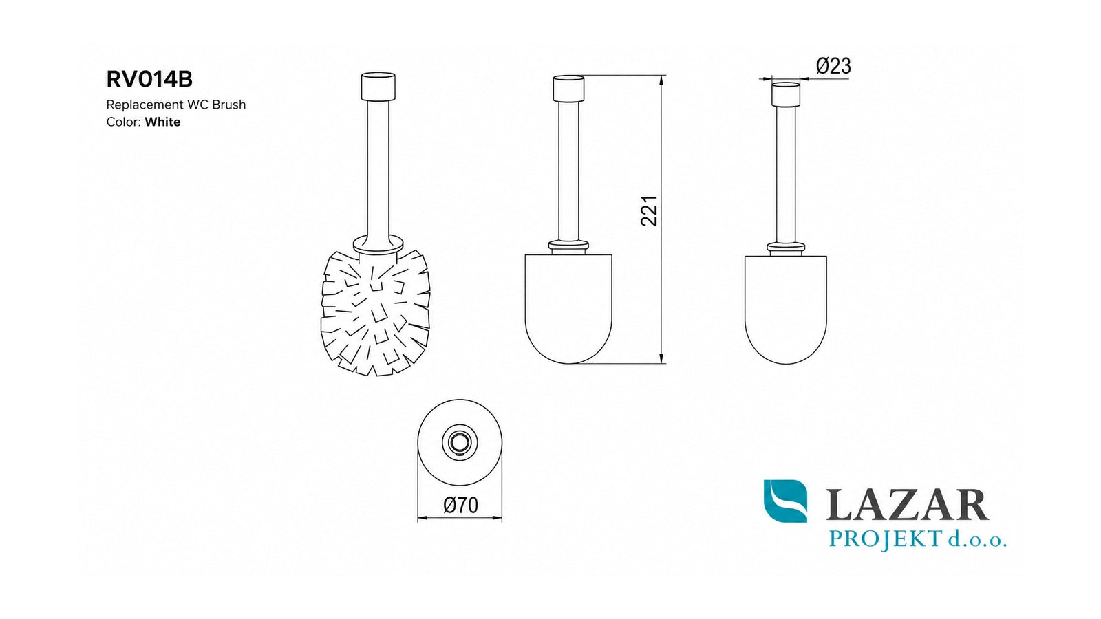 INDA RV0140001 spare white toilet brush for AV014A and A3814A/MP holder