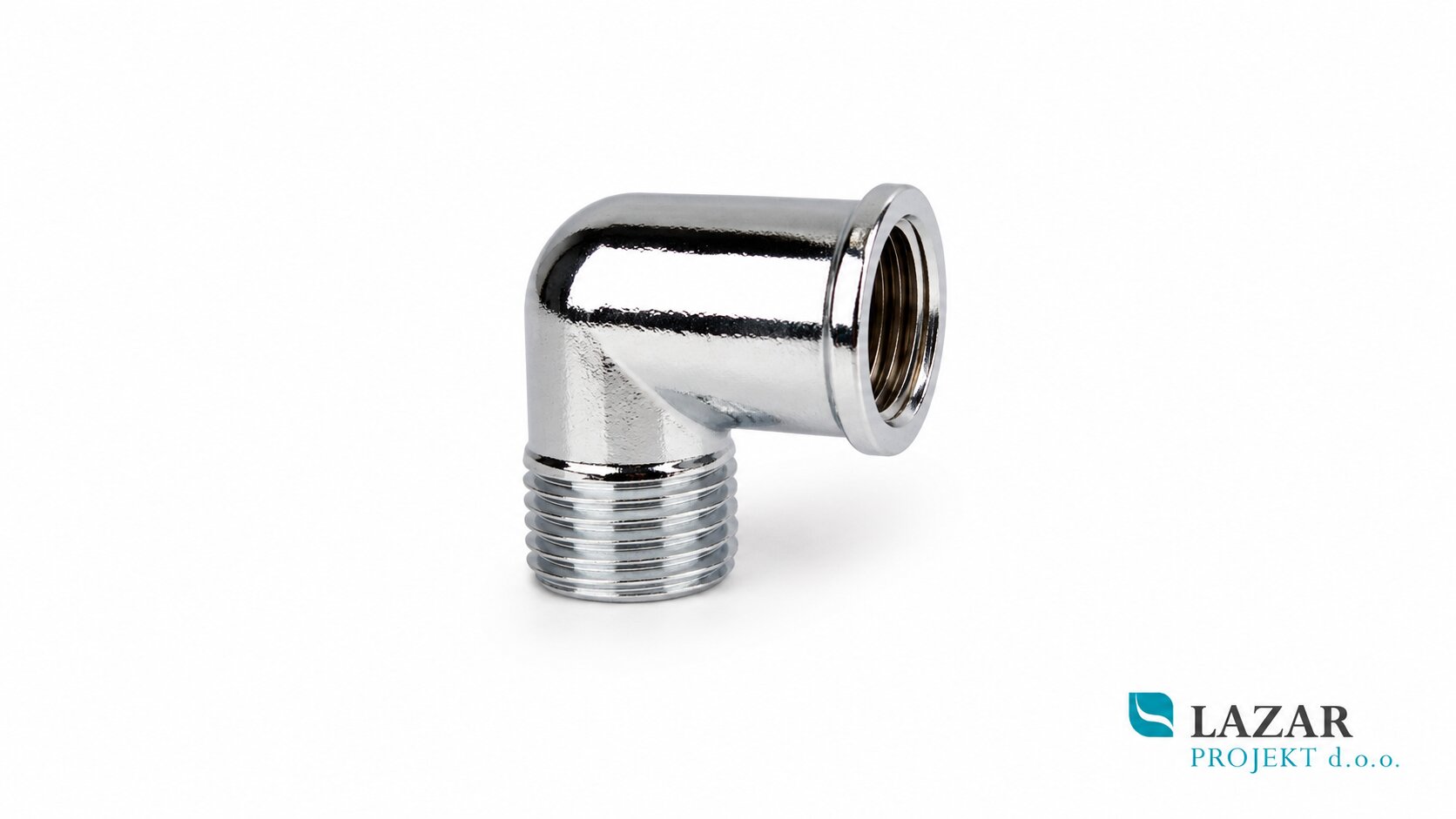 Chrome-plated 1/4" elbow with male and female threads for plumbing and sanitary installations
