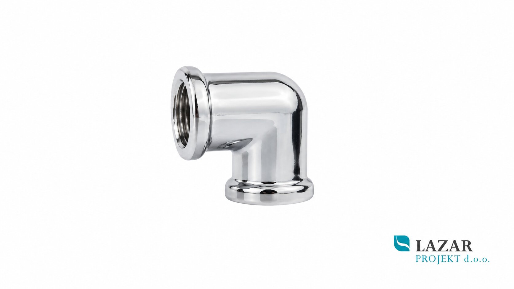 Chrome-plated 3/8" elbow with female threads for plumbing and sanitary installations