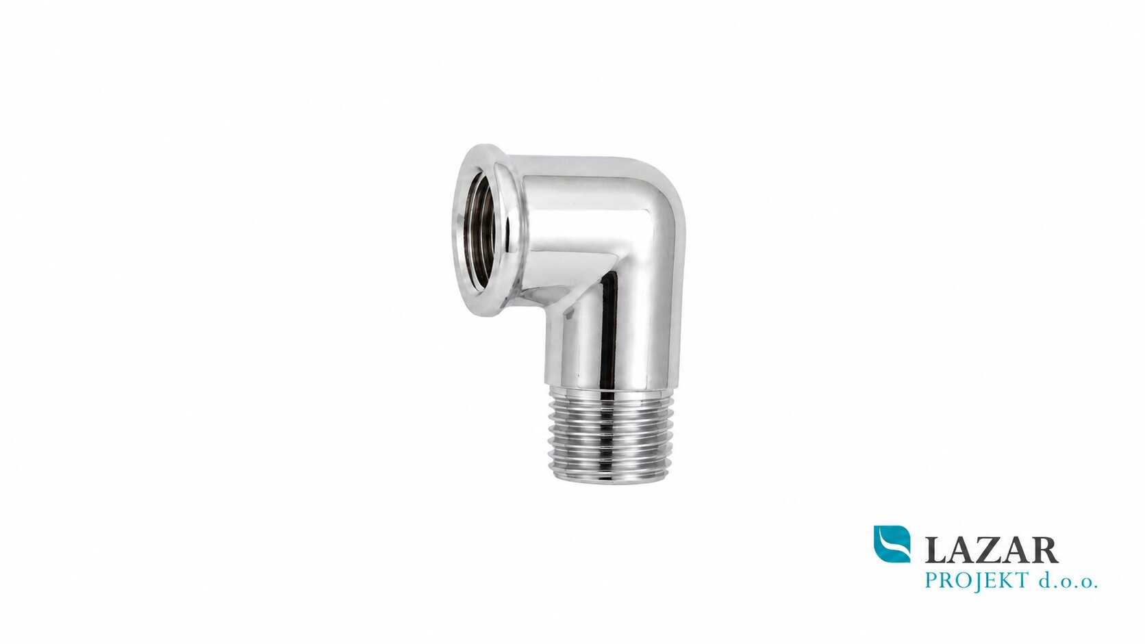 Chrome-plated 3/8" elbow with male and female threads for plumbing and sanitary installations