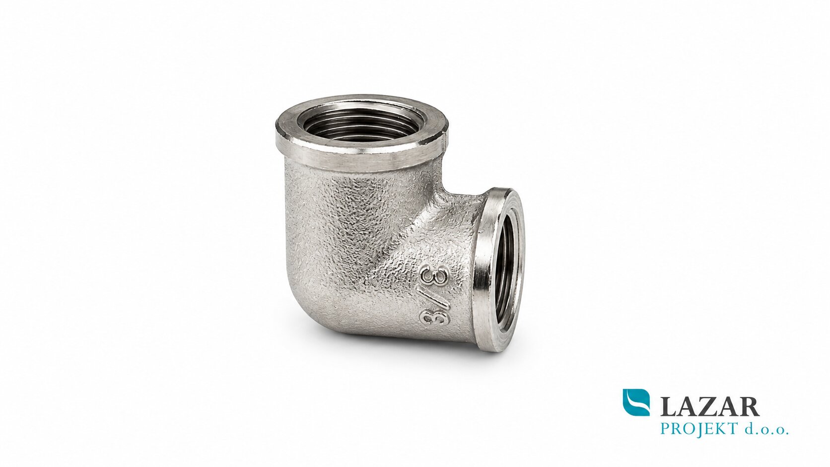 Nickel-plated 3/8" elbow with female threads for plumbing and sanitary installations