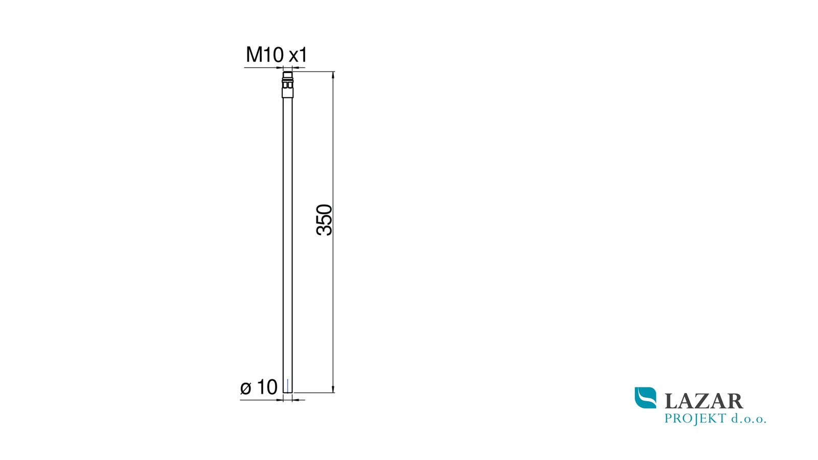 Technical drawing of Nobili NR00202-1GDP 350 mm M10x1 connection hose, diameter 10 mm