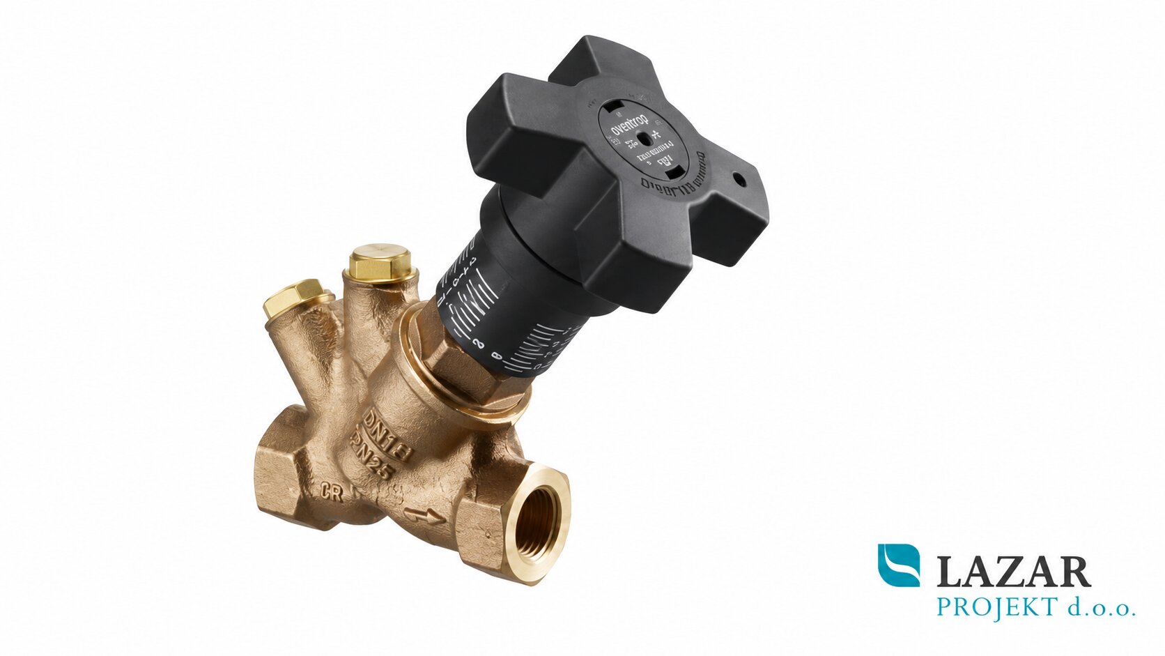 Oventrop 1060104 HydroControl VTR oblique-seat balancing valve DN 15, Rp 1/2, made of bronze, with adjustment handle.