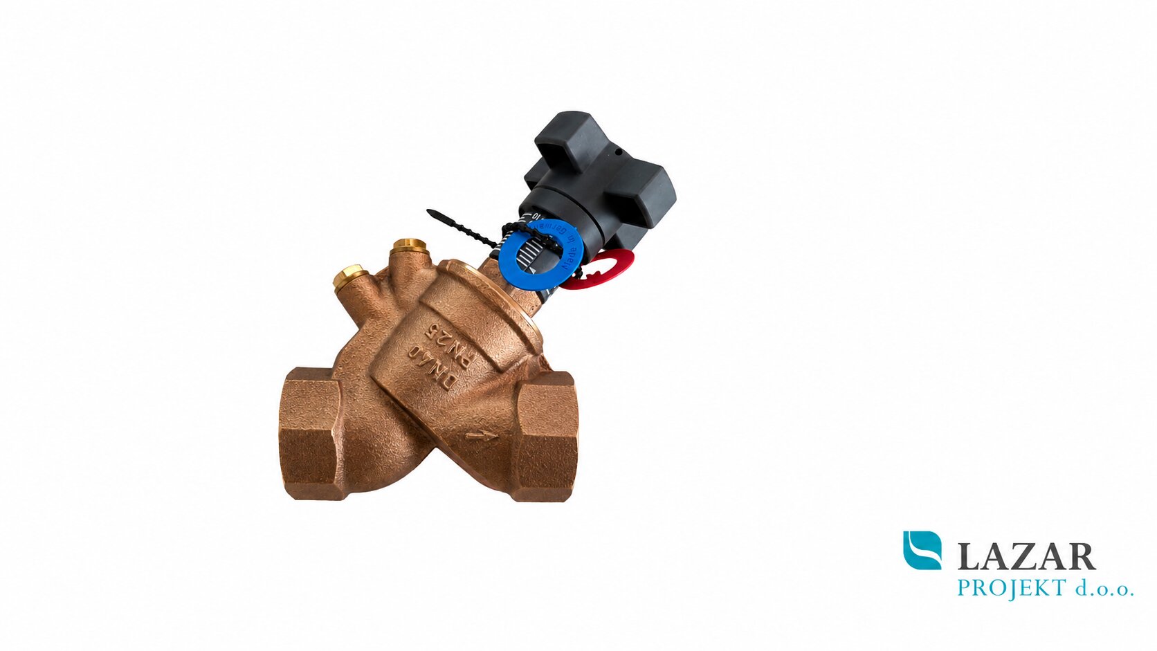 Oventrop 1060112 HydroControl VTR oblique-seat balancing valve DN 40, Rp 1 1/2, made of bronze, with adjustment handle.