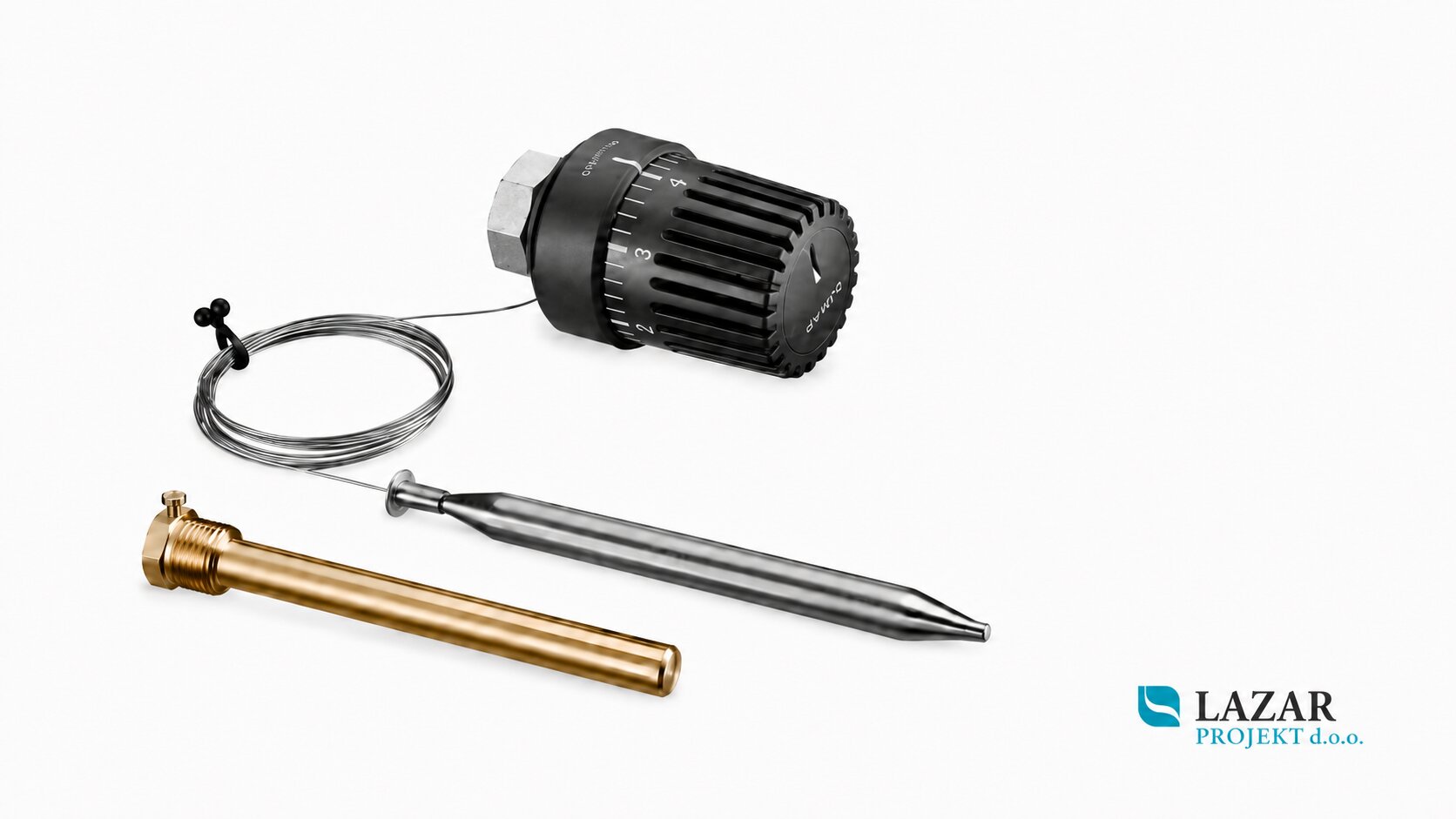 Oventrop 1140562 temperature controller with immersion sensor and G 1/2 immersion pocket, 2 m capillary tube, adjustment range 40–70 °C.