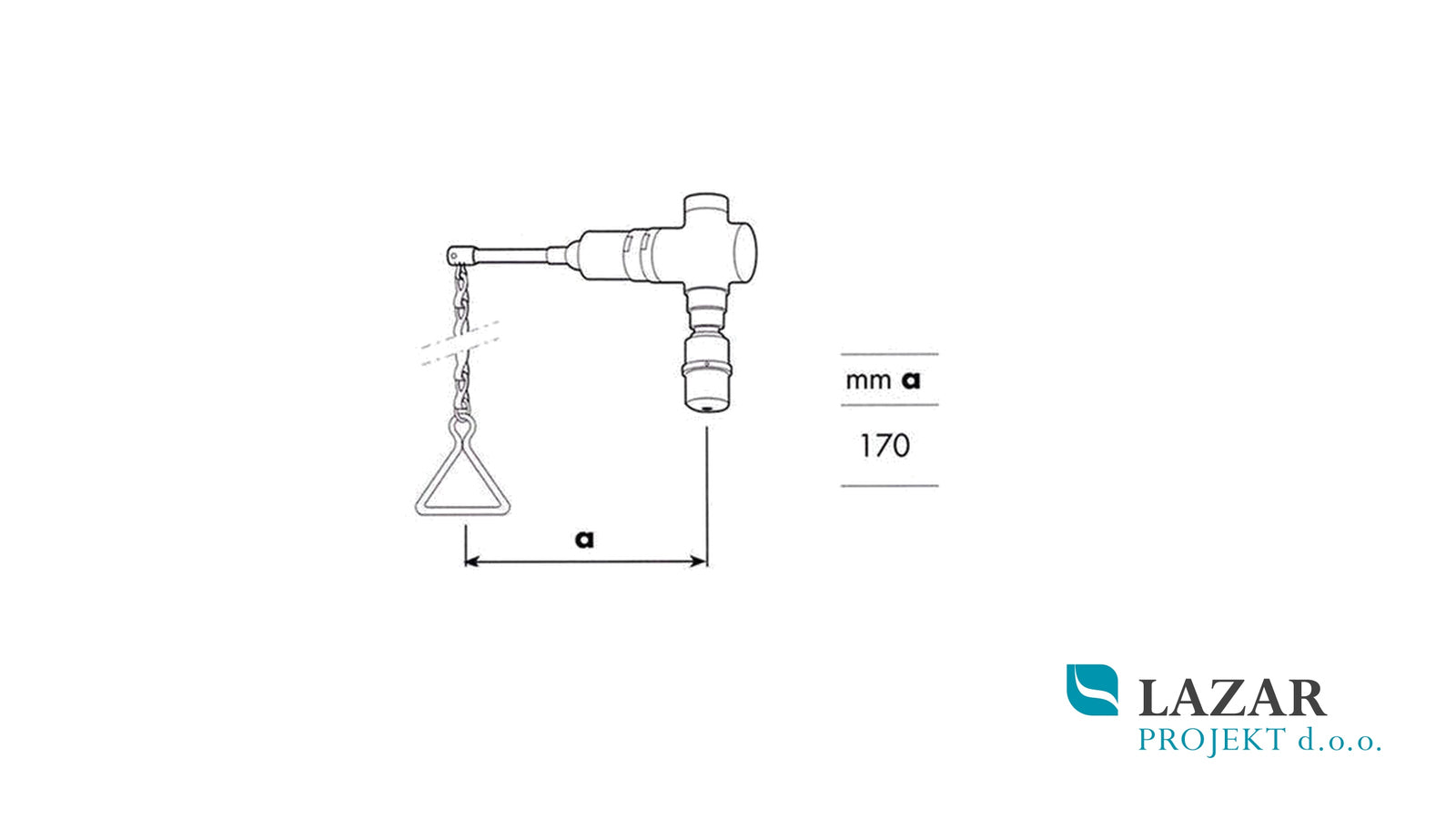 Dimensional drawing of the RIVER R743 MAGIC series ceiling-mounted timed shower.