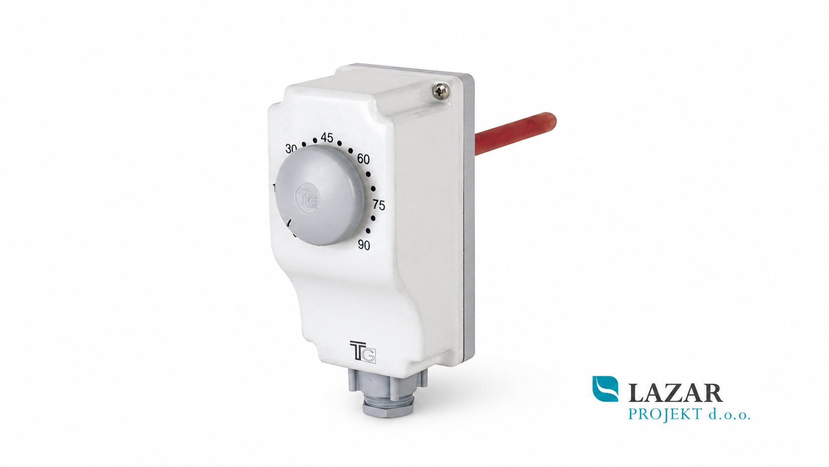T&G 7P1.1R360.00A thermostat with immersion pocket, adjustment knob and temperature range 0–90 °C
