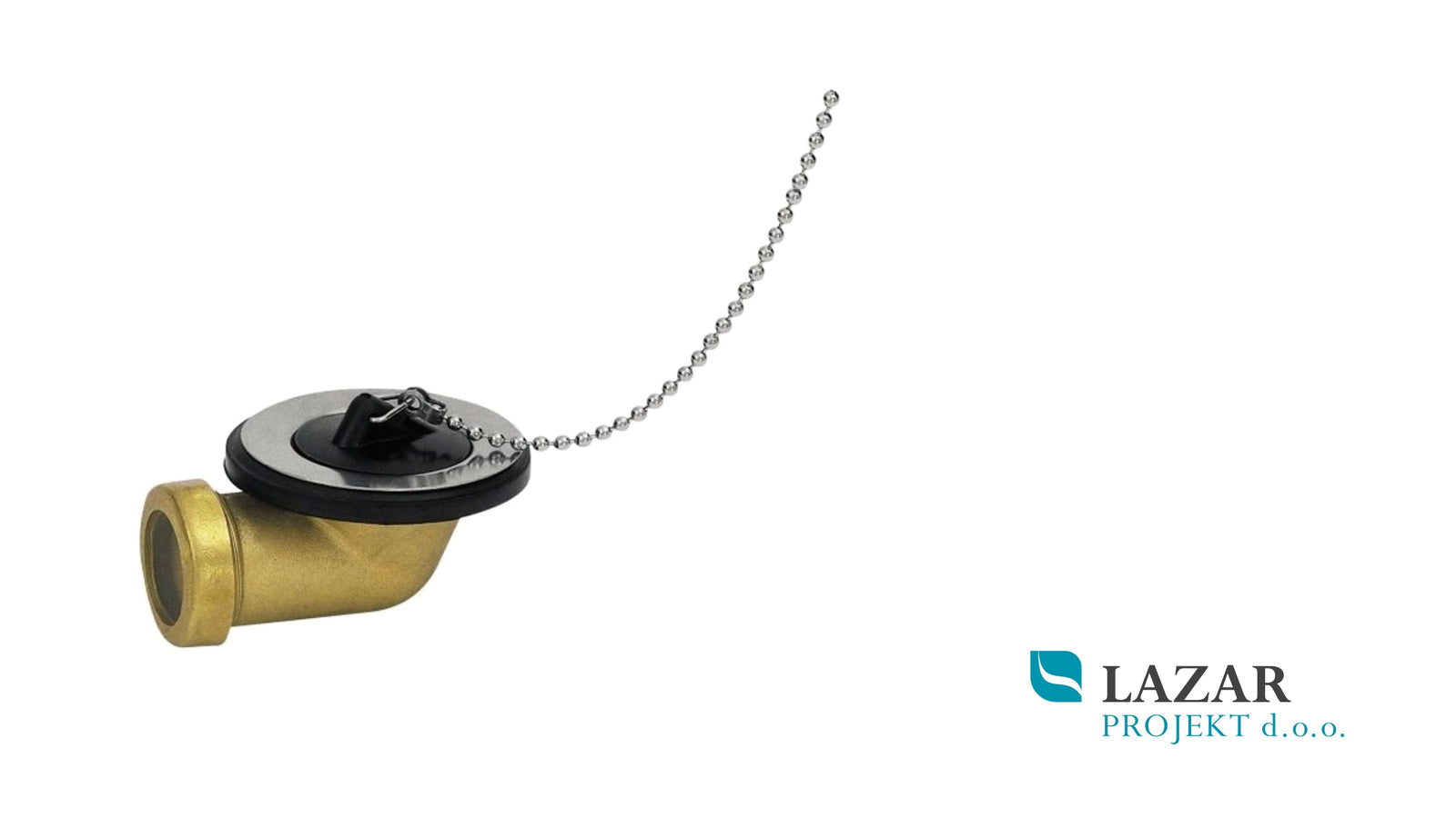 Unitas 16003 brass waste valve with black rubber plug and metal chain