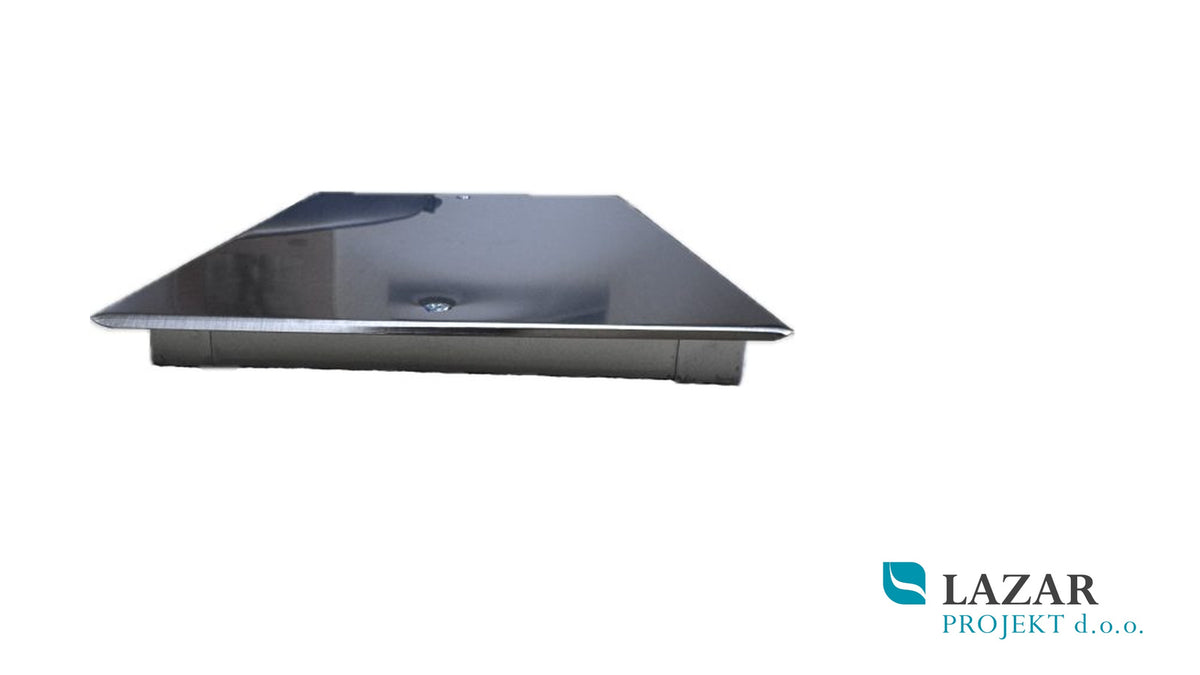 Vafra nerjaveča ventilna vratca 250 × 250 mm z okvirjem za vgradnjo v steno.